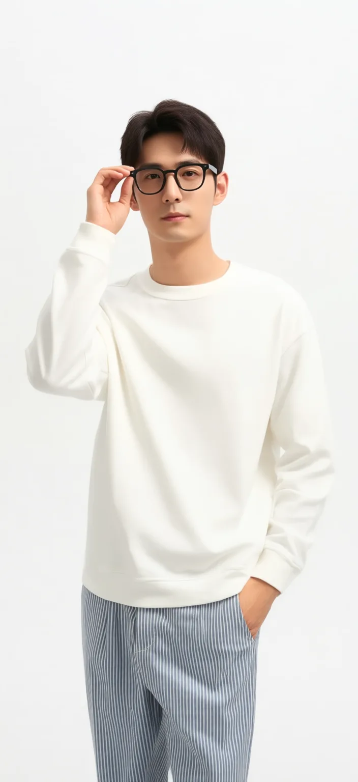 Man: Adjusting Glasses with Hand in Pocket