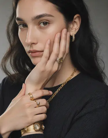 Hand on Cheek with Jewelry Display