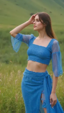 Outdoor Pose with Hand to Forehead