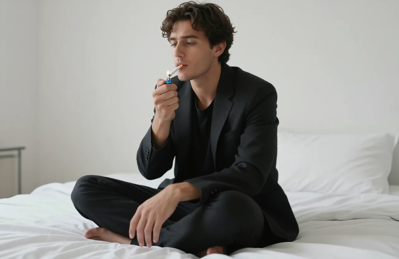 Man: Sitting Cross-Legged with Vape